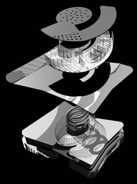 Exploded axonometric of programmatic components